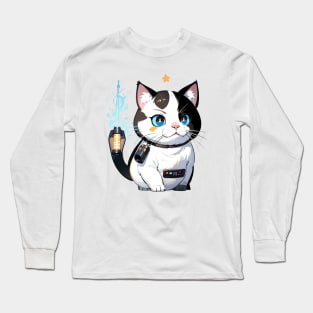 Star Cat Tshirt and Stickers Design Cute Cat Sci-Fi Characters Robot Carousel Long Sleeve T-Shirt